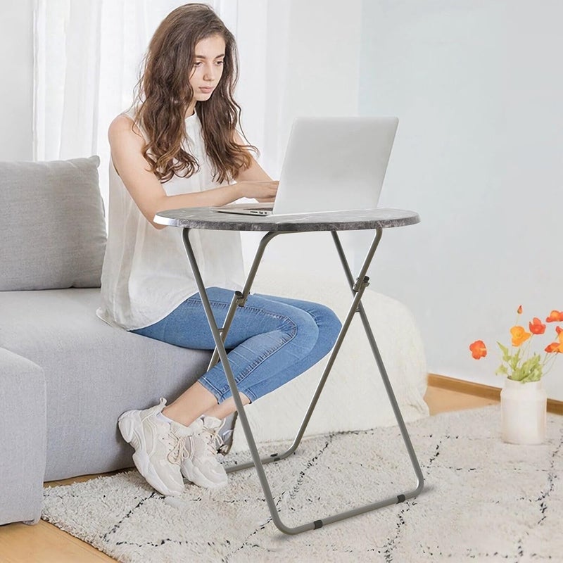 Fleecy day Round Folding TV Tray/TV Trays Dinner Snack Trays Table,Portable Foldable Table Small Sofa Bedside Tables with Light Weight, 17.5 x 17.5 x 26 in(Black Marble) - Image 5